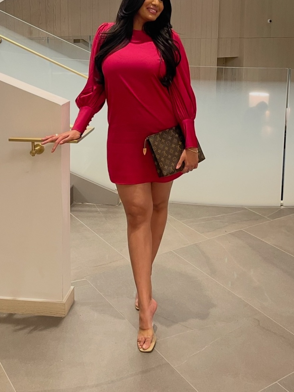 Banana Republic Hot Pink Long-Sleeve Mini Dress with Puff Sleeves